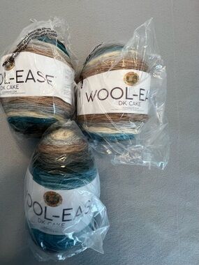 Lion Brand WOOL-EASE DK CAKE Yarn LAKE Acrylic/Wool 3.5oz/ 393yds ea. Set of 3
